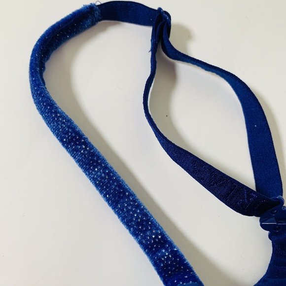 Victorias Secret Body By Victoria Blue Lined Demi Bra Sz 34B Velour Trim Glitter - Picture 7 of 11